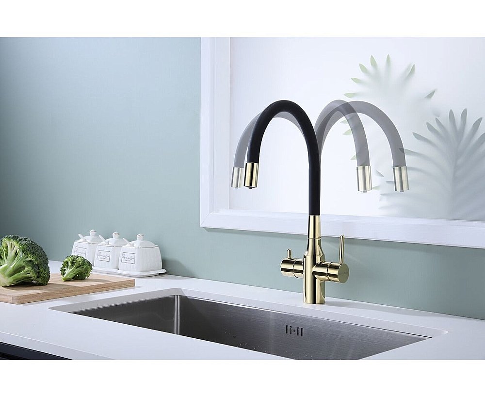 Смеситель для кухни Paulmark Salix Sa213419-G золото/черный купить в интернет-магазине сантехники Sanbest