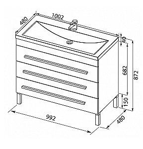 Тумба с раковиной Aquanet Верона 100/Aquanet Нота-100 напольная 3 ящика белая глянцевая для ванной в интернет-магазине Sanbest