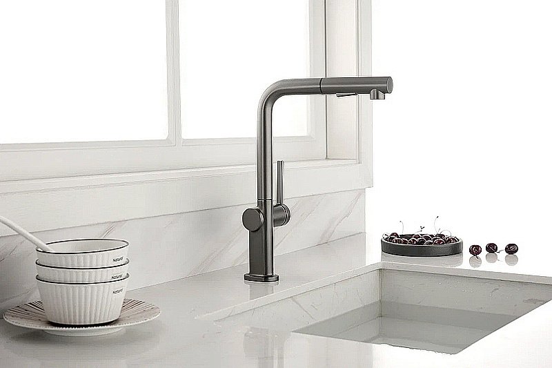 Смеситель для кухни Paulmark Neo Ne214419-GM вороненая сталь купить в интернет-магазине сантехники Sanbest