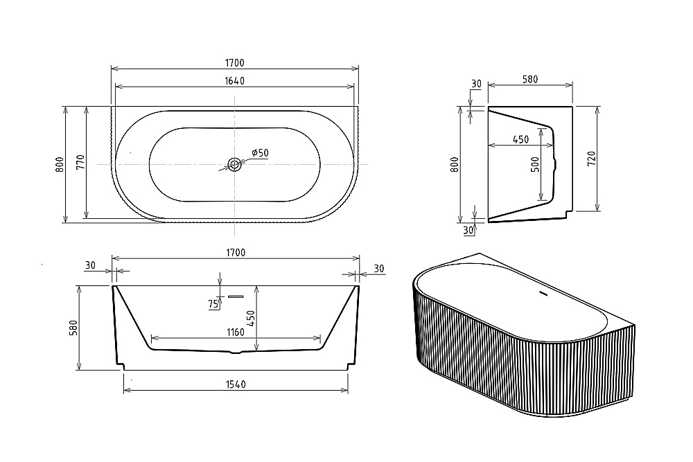 Акриловая ванна Royal Bath NERO RB611903BL-CH 170х80 белый/черный купить в интернет-магазине Sanbest