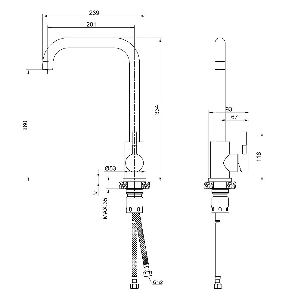 Смеситель для кухни Olive's BALEAR 13435-2BLB черный купить в интернет-магазине сантехники Sanbest