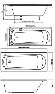 Ванна акриловая Ravak DOMINO PLUS SET 70508015 170х75 купить в интернет-магазине Sanbest