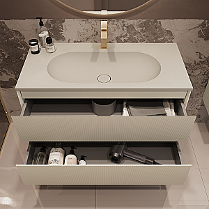 Тумба с раковиной Vincea Welle 100 VMC-2WL100MBG/VCB-4H100W бежевая матовая/раковина белая для ванной в интернет-магазине Sanbest