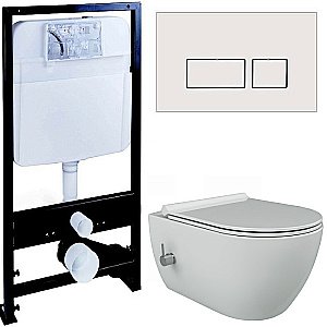 Унитаз Boheme Bianca 963-2-WM с инсталяцией и кнопкой 664-W белый матовый/белый, безободковый, с функцией биде купить в интернет-магазине Sanbest