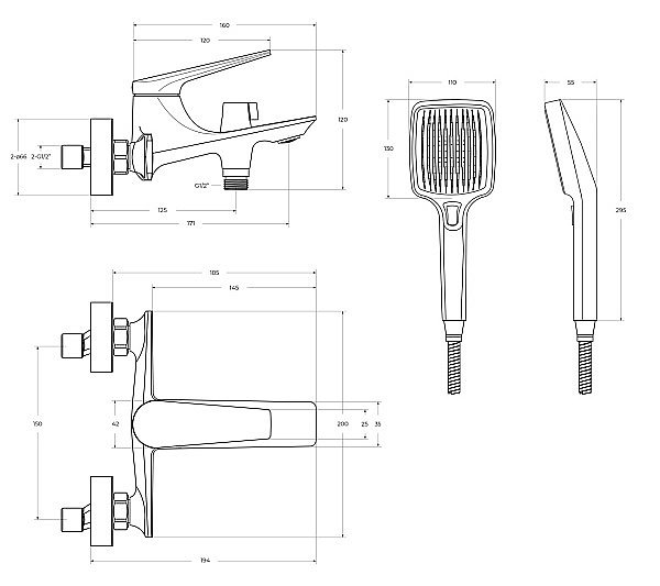 Смеситель для ванны Cezares LINER-VD-01 хром купить в интернет-магазине сантехники Sanbest