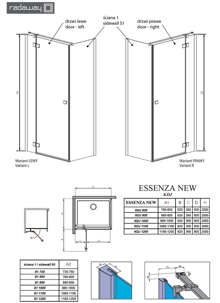 Душевой уголок Radaway Essenza New KDJ 120х110 купить в интернет-магазине Sanbest