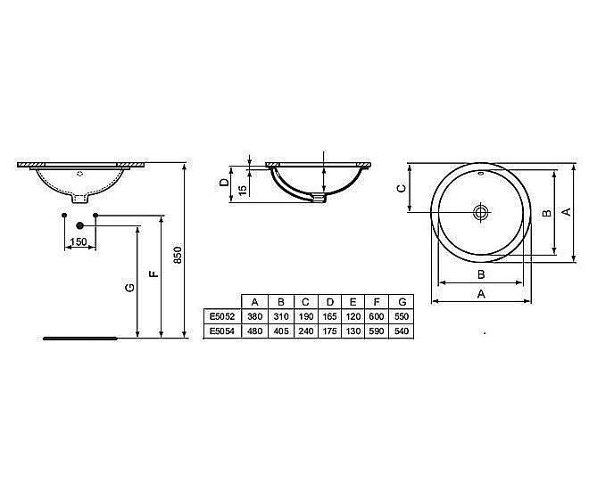 Раковина врезная снизу столешницы Ideal Standard Connect 38 E505201 белая купить в интернет-магазине Sanbest