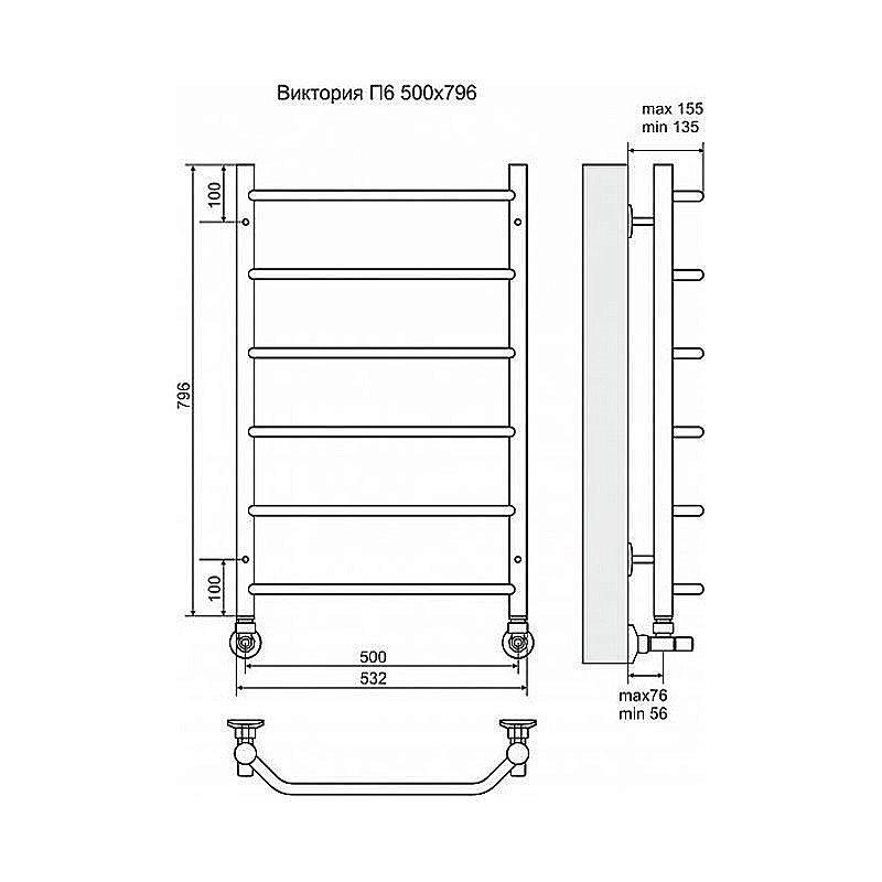Полотенцесушитель водяной Terminus Виктория П6 500x796 купить в интернет-магазине сантехники Sanbest