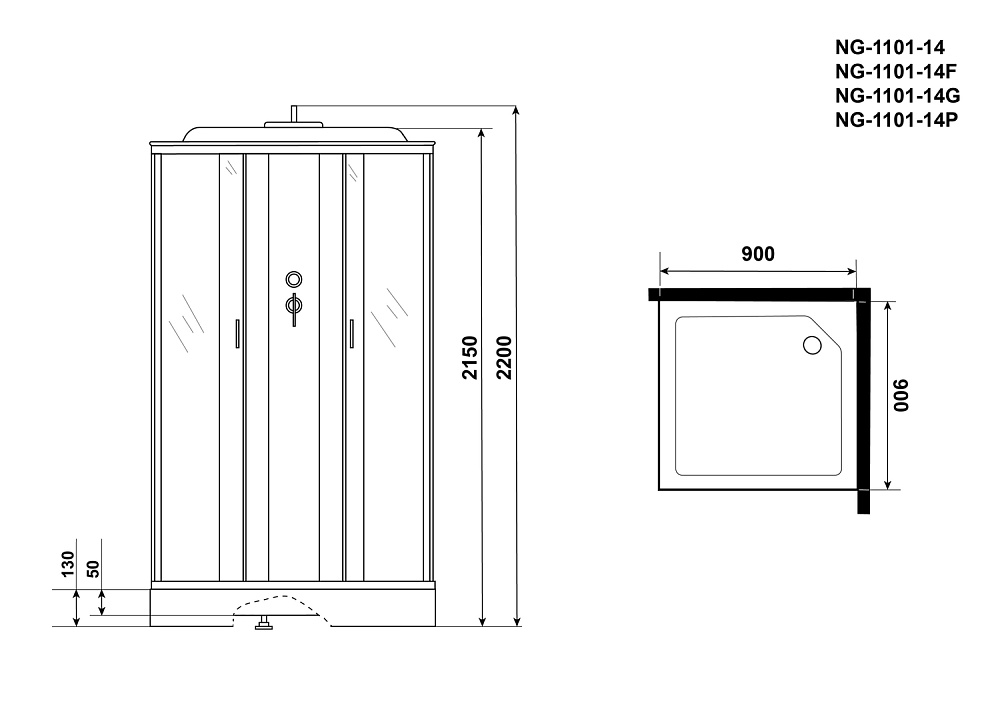 Душевая кабина Niagara Classic NG-1101-14P 90x90 купить в интернет-магазине Sanbest