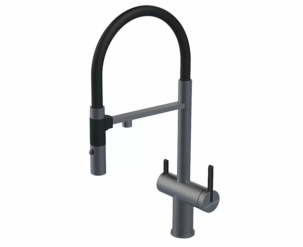 Смеситель для кухни Paulmark Gravity Gr213888-GM вороненая сталь купить в интернет-магазине сантехники Sanbest