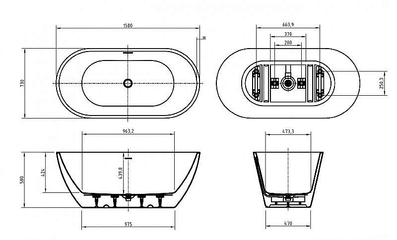 Ванна акриловая BelBagno UNO 150х73 купить в интернет-магазине Sanbest