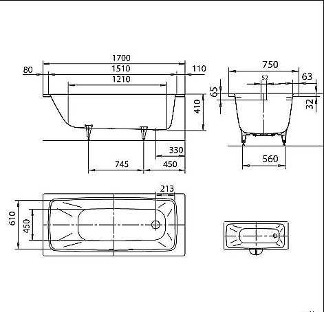 Ванна стальная Kaldewei Cayono 750 170х75 275000010001 белый купить в интернет-магазине Sanbest