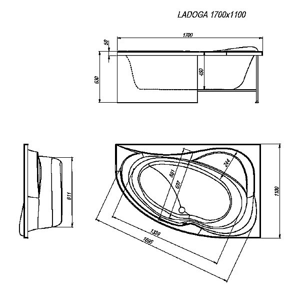 Акриловая ванна Alex Baitler Ладога 170х110 белая купить в интернет-магазине Sanbest