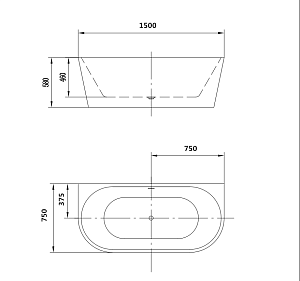 Ванна акриловая пристенная Art&Max 150x75 белая купить в интернет-магазине Sanbest