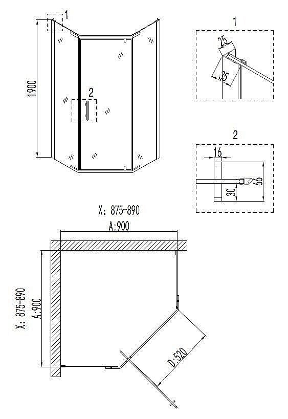 Душевой уголок Niagara NOVA 6805 90x90 прозрачный/черный купить в интернет-магазине Sanbest