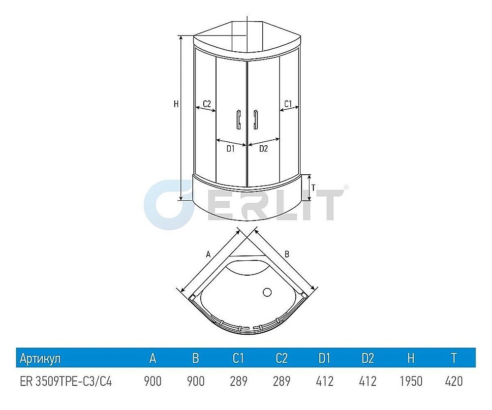 Душевая кабина Erlit Comfrot ER3509TPE-C3-RUS 90х90 купить в интернет-магазине Sanbest