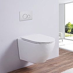 Унитаз подвесной Ceramalux 2197 белый, безободковый, с крышкой микролифт купить в интернет-магазине Sanbest