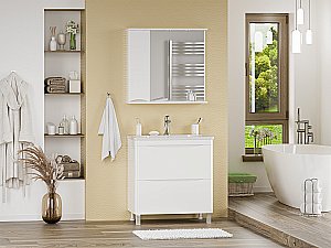 Тумба с раковиной Misty Атлантик - 80 П-Атл-01080-0112Я белая для ванной в интернет-магазине Sanbest
