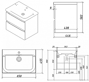 Тумба с раковиной Caprigo Forte 65 два ящика цвет на выбор/эмаль для ванной в интернет-магазине Sanbest