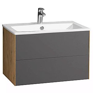 Тумба с раковиной Акватон Сохо 75 дуб веллингтон/графит для ванной в интернет-магазине Sanbest