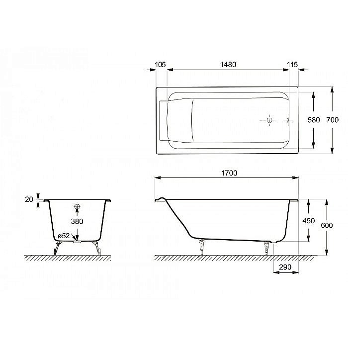 Ванна чугунная Delice Palomba Elite DLR230620R-AS 170х70 белая купить в интернет-магазине Sanbest