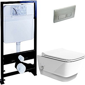 Унитаз Boheme Bello 971-2-W, безободковый, с инсталяцией, с функцией биде, белый, кнопка 664 никель купить в интернет-магазине Sanbest