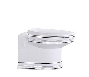 Унитаз приставной CeramaLux 4287 белый/серебро безободковый, с крышкой микролифт купить в интернет-магазине Sanbest