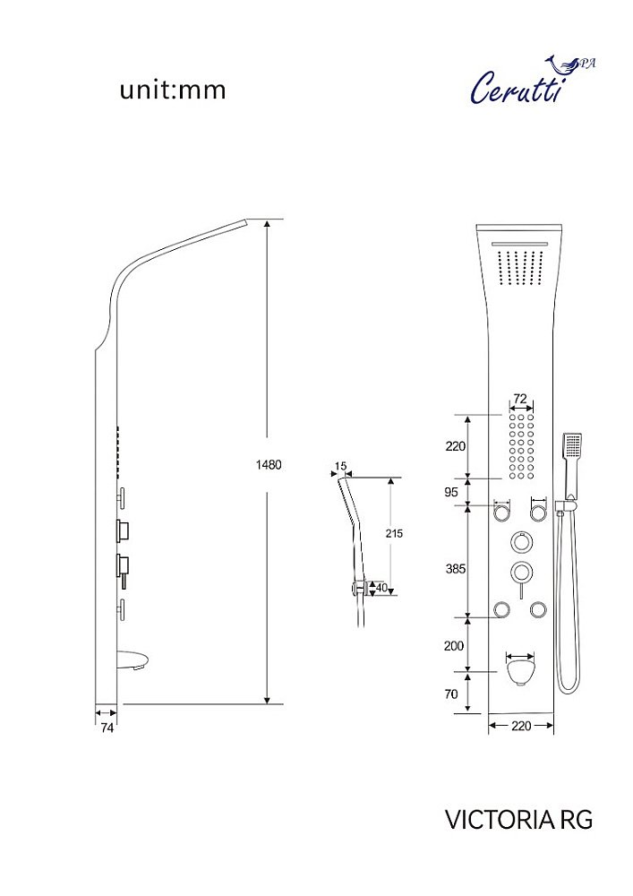 Душевая панель CeruttiSpa VICTORIA RG CT9977 Розовое Золото купить в интернет-магазине сантехники Sanbest