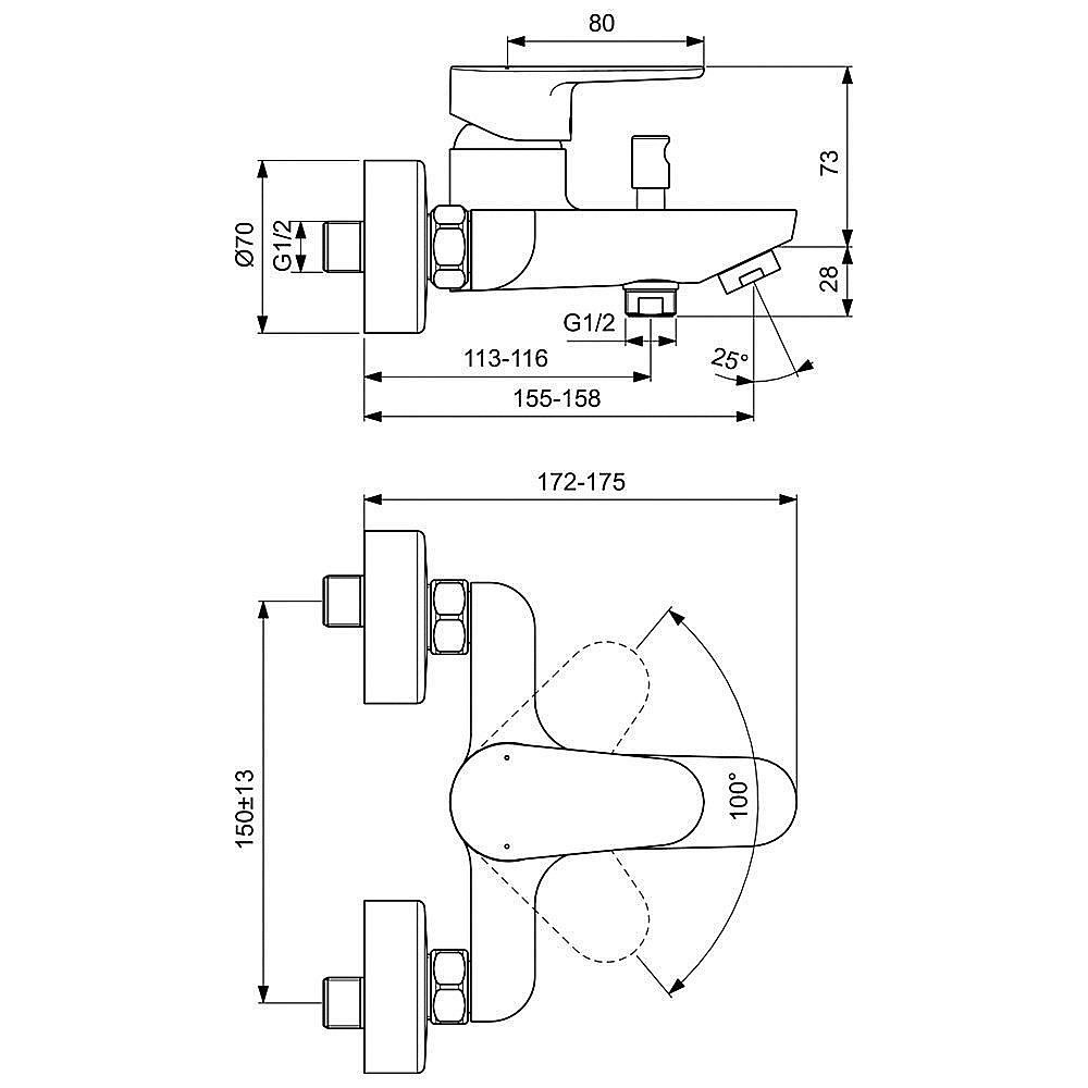 Смеситель для ванны Ideal Standard Cerafine O BC500AA купить в интернет-магазине сантехники Sanbest