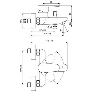 Смеситель для ванны Ideal Standard Cerafine Model O BC500AA купить в интернет-магазине сантехники Sanbest