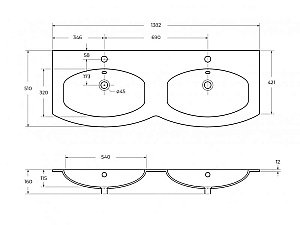 Тумба с раковиной Cezares VAGUE 140 54854+54854+50156 Grigio lucido для ванной в интернет-магазине Sanbest