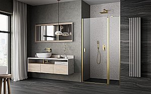 Душевая дверь Radaway Nes Brushed Gold DWJ II 80 стекло прозрачное/профиль брашированное золото купить в интернет-магазине Sanbest
