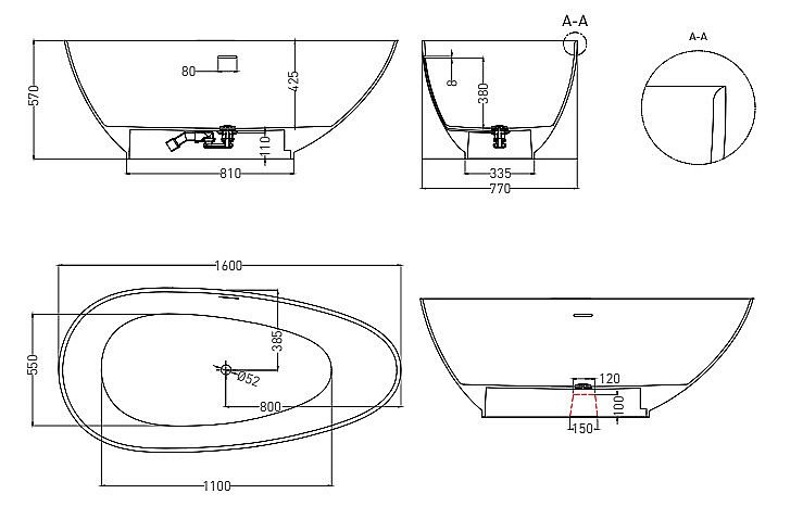 Ванна Salini PAOLA Up&Down S-Sense Sapirit 160х77 101511GF RAL купить в интернет-магазине Sanbest