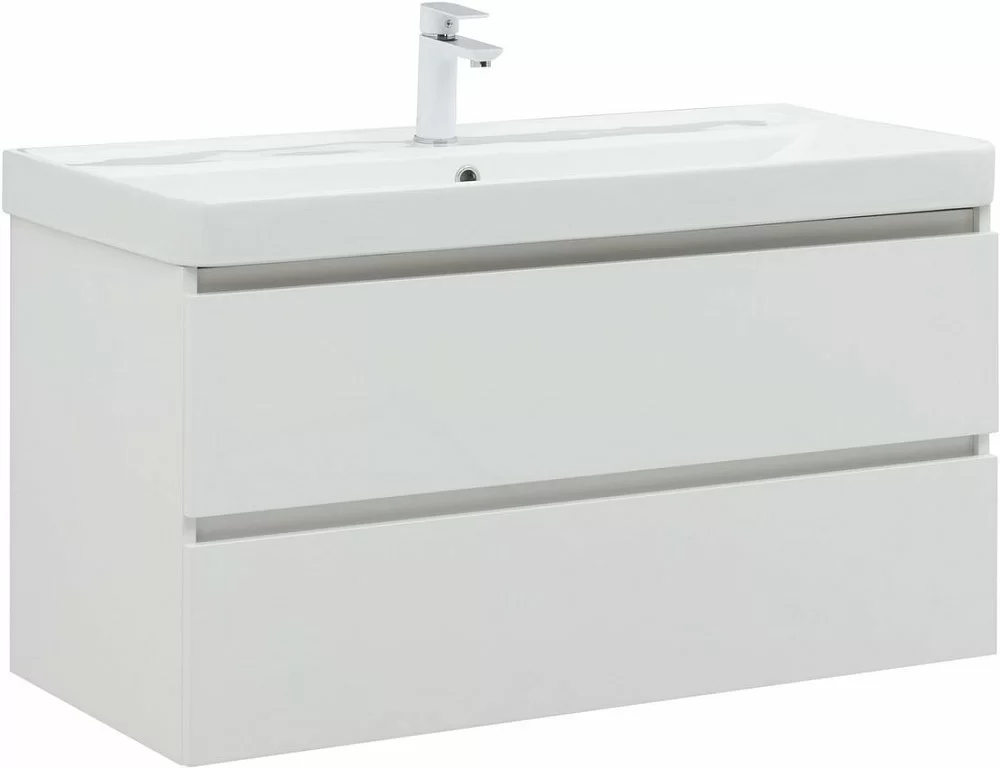 Тумба с раковиной Aquanet Вега 100 белый глянец для ванной в интернет-магазине Sanbest