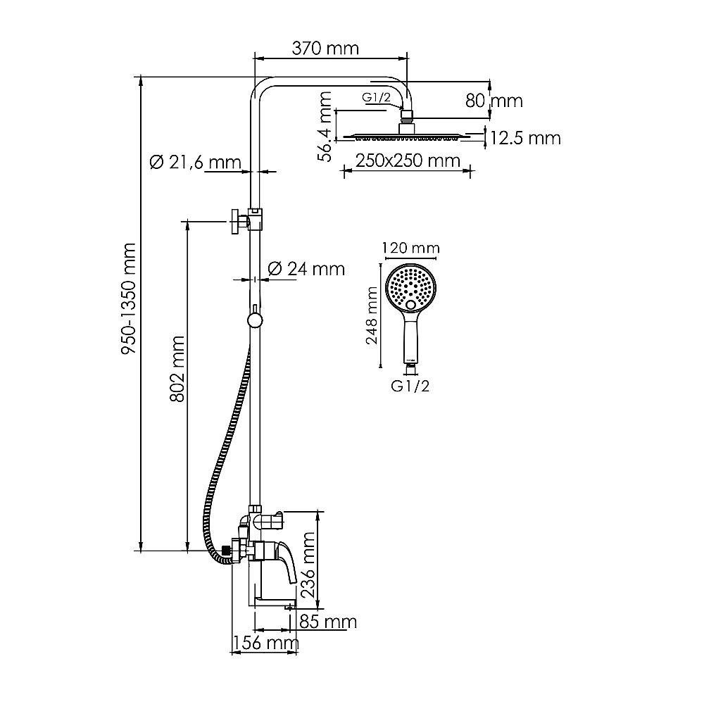 Душевая система WasserKRAFT Sauer A171.256.348.PG золото купить в интернет-магазине сантехники Sanbest