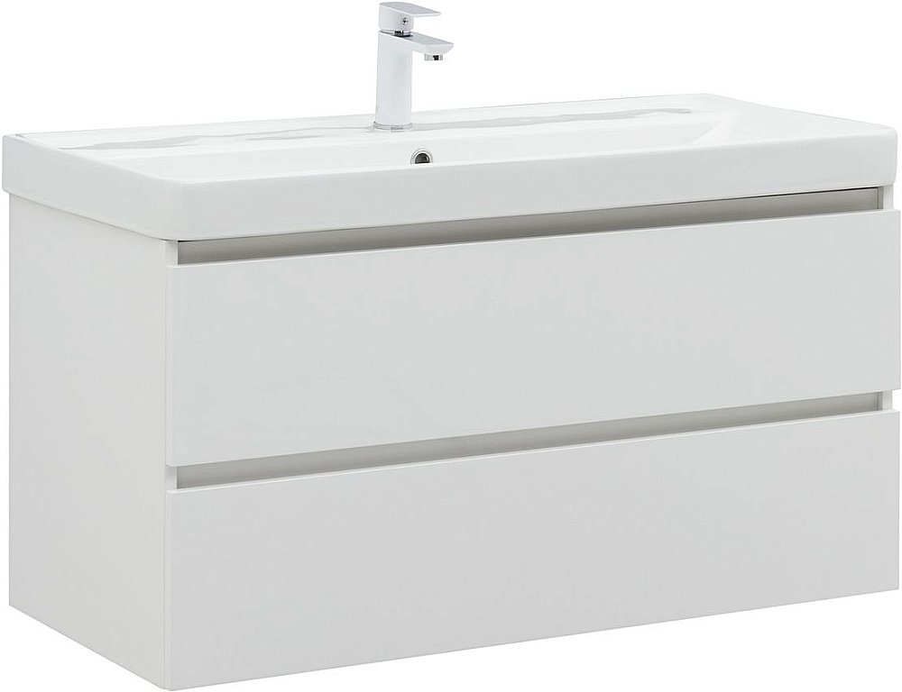 Тумба с раковиной Aquanet Вега 100 белый глянец для ванной в интернет-магазине Sanbest