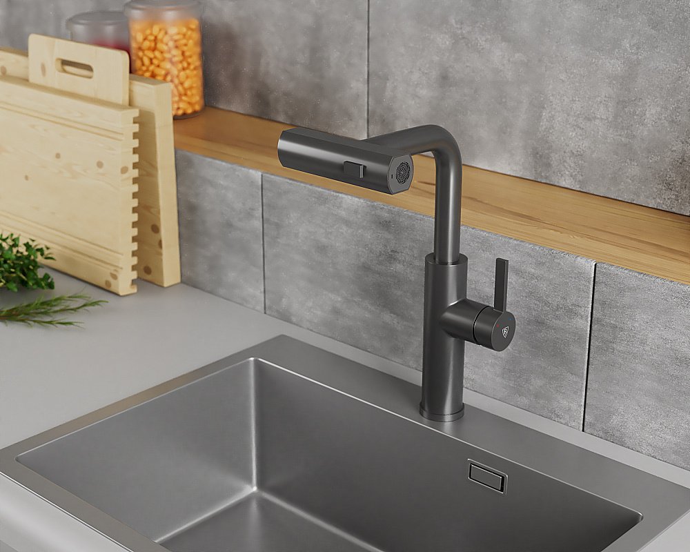 Смеситель для кухни Rush Tinos TI3732-18Grey графит купить в интернет-магазине сантехники Sanbest