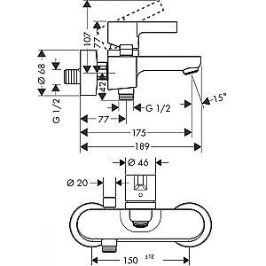 Смеситель для ванны Hansgrohe Metris S 31460000 купить в интернет-магазине сантехники Sanbest