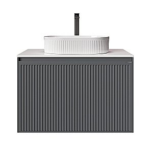 Тумба с раковиной подвесная Grossman КРИСТАЛЛ 80 с 1 ящ, графит матовая/столешница белая глянец для ванной в интернет-магазине Sanbest