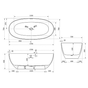 Ванна из искусственного камня Vincea VBT-6S01MW 170x75 белая матовая купить в интернет-магазине Sanbest