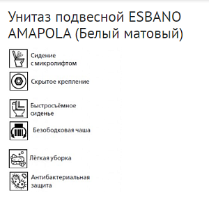 Унитаз подвесной Esbano AMAPOLA матовый белый купить в интернет-магазине Sanbest