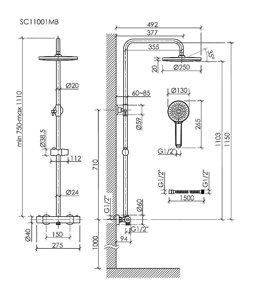 Душевая система Sancos Teo SC11001MB черный матовый купить в интернет-магазине сантехники Sanbest