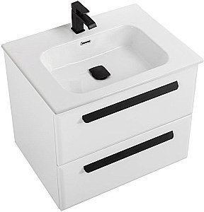 Тумба с раковиной Cezares ECO-CER-N 60 ECO-CER-N-600-2C-SO-BL белая глянцевая для ванной в интернет-магазине Sanbest