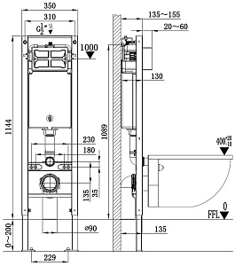 Унитаз с инсталляцией WeltWasser AMBERG 350 + MERZBACH 043 MT-BL + AMBERG RD-CR черный матовый/кнопка хром купить в интернет-магазине Sanbest