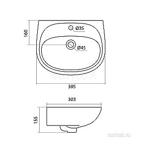 Раковина подвесная Santek Анимо 40 1.WH11.0.490 белая купить в интернет-магазине Sanbest