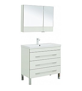 Тумба с раковиной Aquanet Верона 90/Нота New 90 напольная с 3 ящиками белая глянцевая для ванной в интернет-магазине Sanbest