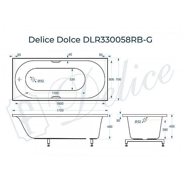 Ванна Delice Dolce DLR330058RB-G 170х70 белая/ручки черные купить в интернет-магазине Sanbest