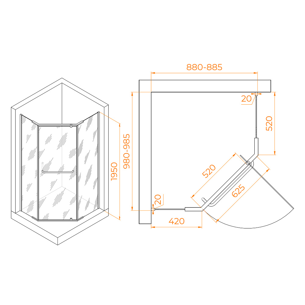 Душевой уголок RGW PA-091 90x100 стекло прозрачное/профиль хром купить в интернет-магазине Sanbest