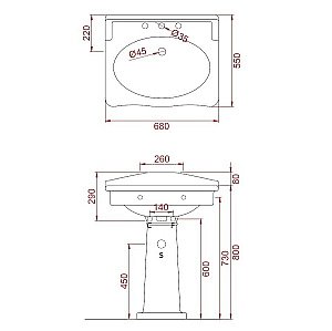 Раковина с пьедесталом Artceram Hermitage 68 HEL002 01 00/ EE11 bi*1 белая купить в интернет-магазине Sanbest