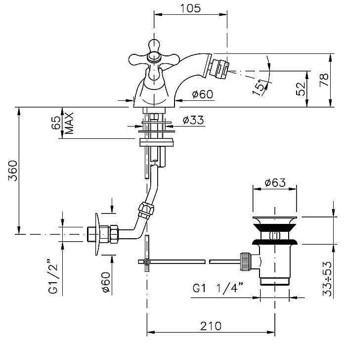 Смеситель для биде Nicolazzi Nuova Brenta 2534BZ Бронза купить в интернет-магазине сантехники Sanbest